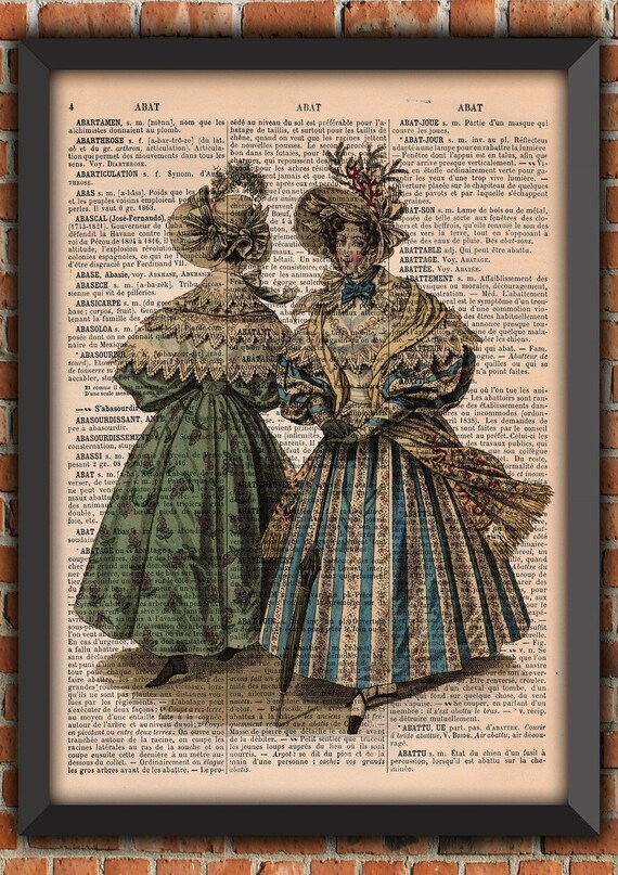 Women Fashion Costume Shabby Chic Old Art Print  Home Decor Writing Gift Poster Original Dictionary Vintage Book Page Print [A194]