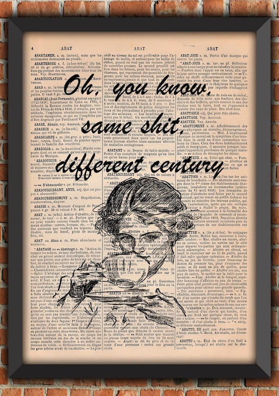 vintage poster feminist black humor offbeat dictionary page illustration woman tea retro