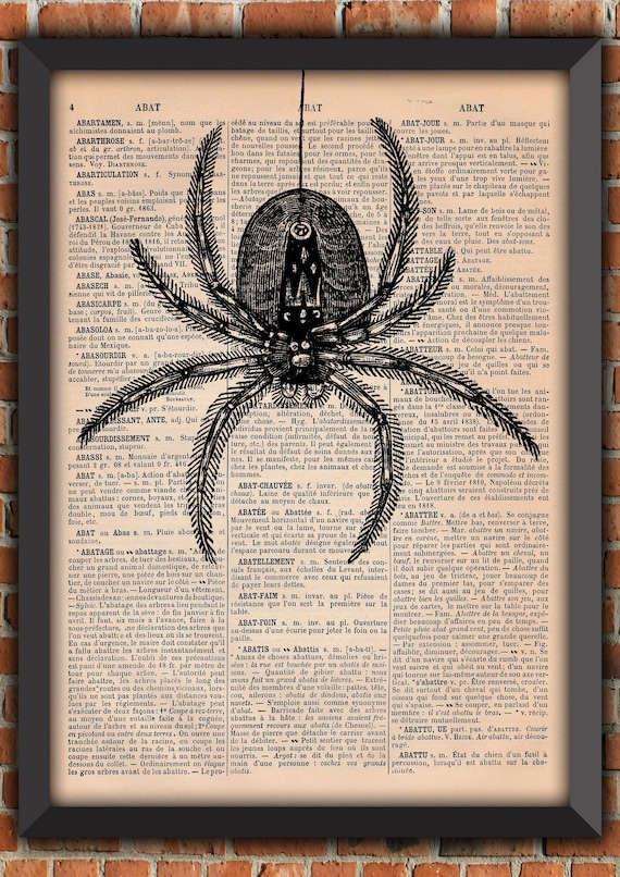 Spider Dark Gothic Bugs Odd Scary Witch Punk Halloween Spooky Goth Vintage Art Print Home Decor Gift Poster Original Dictionary Page Print