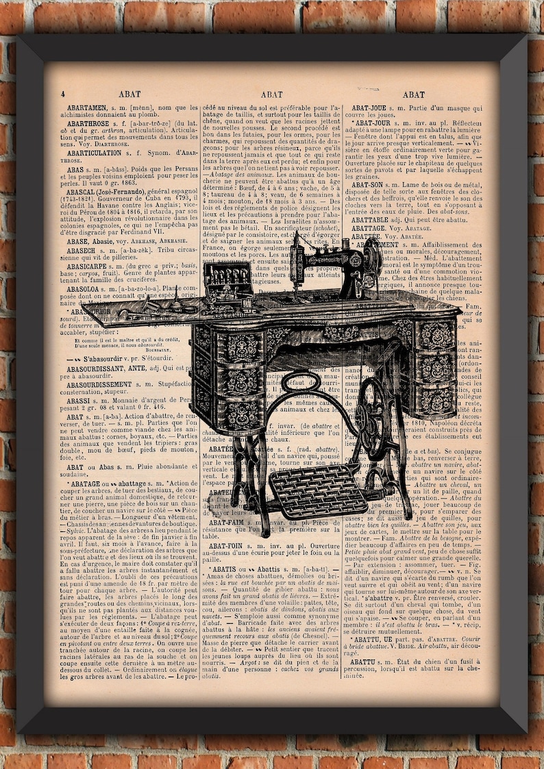 Sewing Machine Singer Victorian Industrial Office Decor Victorian Vintage Art Print Home Decor Gift Poster Original Dictionary Page Print image 1
