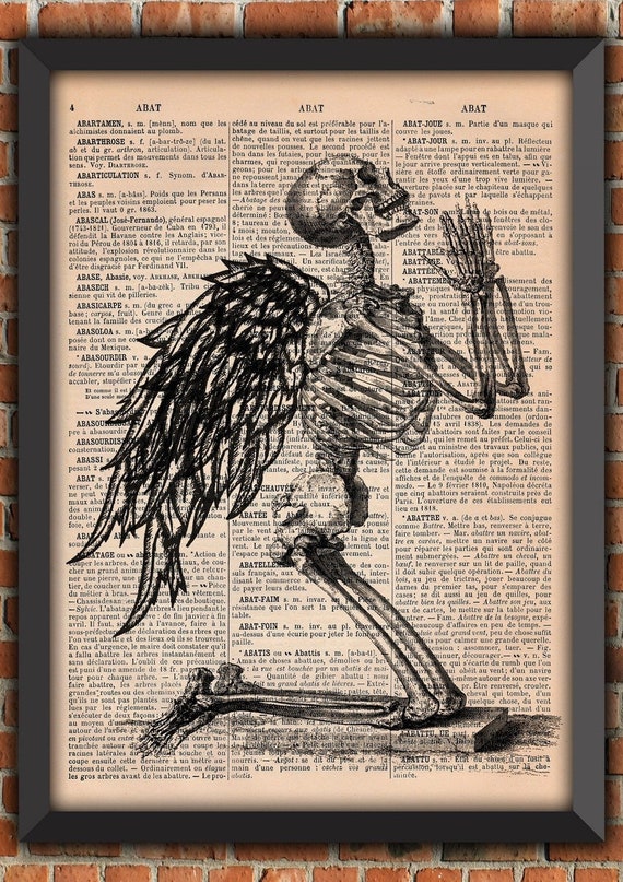 Angel, Angel Skeleton, praying angel, Goth poster, praying skeleton, Original Gift, French dictionary Page Print, gift from France