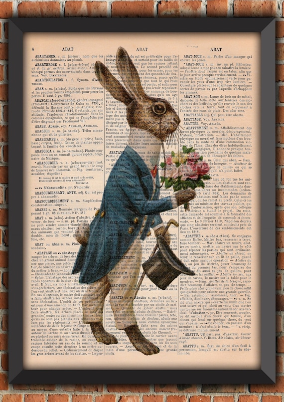 Rabbit Alice In Wonderland Easter Bunny Eggs Farm Animal Hare Vintage Art Print Home Decor Gift Poster Original Dictionary Page Print