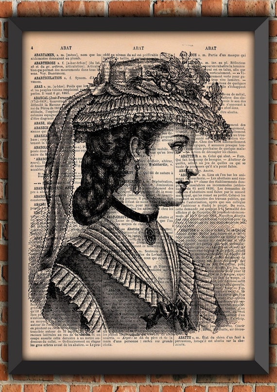 Victorian, Victorian woman portrait, shabby chic decor, dictionary poster, vintage woman print, Vintage Art Print