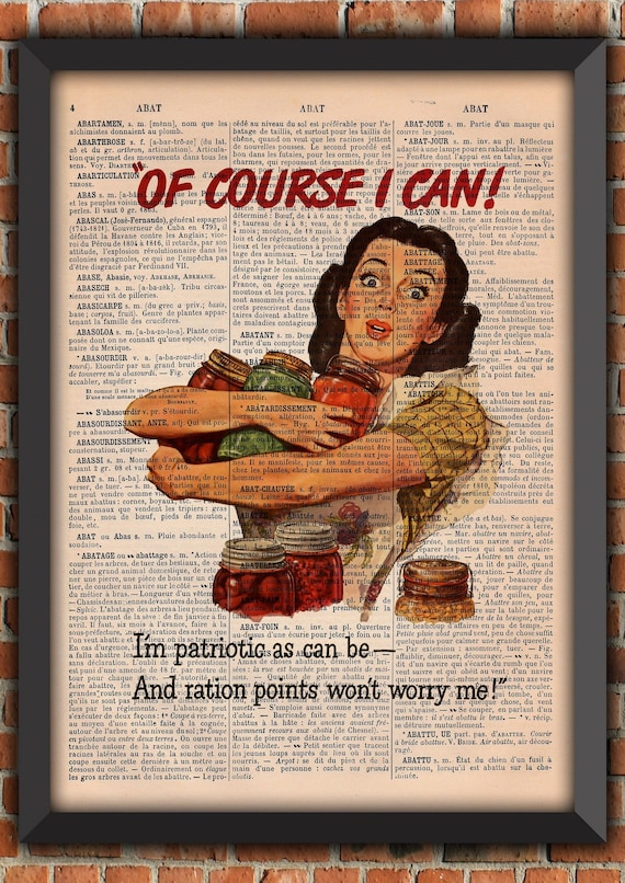 Kitchen Pin Up WW2 USA War Food  Retro Woman UK Cute Propaganda Army Vintage Art Print Home Decor Gift Poster Original Dictionary Page Print