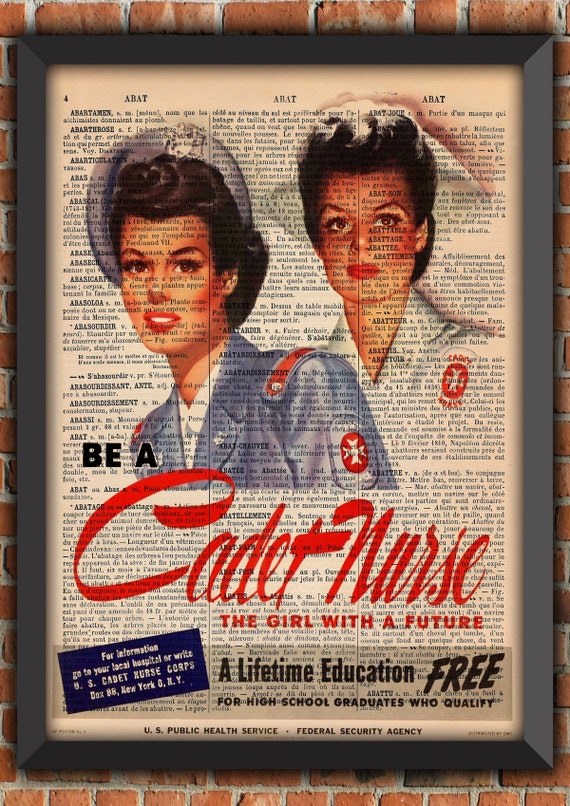 Nurse Pin Up WW2 USA War Retro Woman UK Cute Propaganda Army Vintage Art Print Home Decor Gift Poster Original Dictionary Page Print