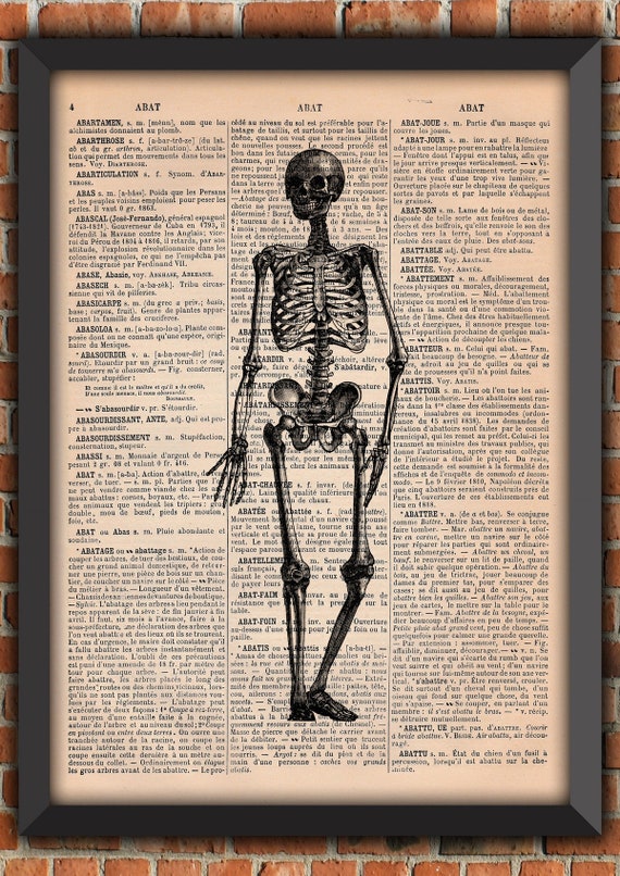 Humane Skeleton Dark Gothic Punk Halloween Spooky Goth Man Bones Vintage Art Print Home Decor Gift Poster Original Dictionary Page Print