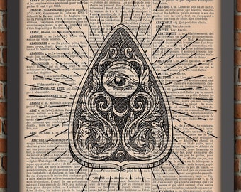 OUIJA communication Esprit Spiritisme Occulte Divination Medium witch black magic gothic Art Print Original Dictionnaire Page Impression