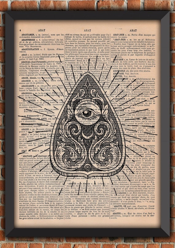 OUIAJA BOARD spiritism medium spirit victorian   turning table Art Print Home Decor  Poster Original Dictionary Page Print witch black magic