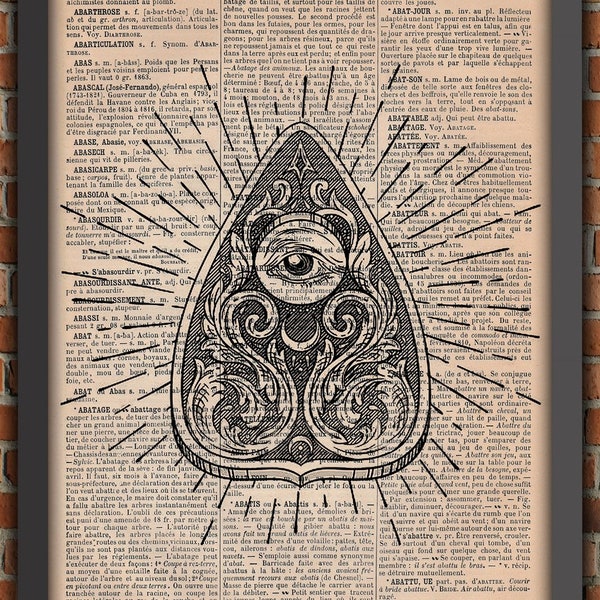 OUIAJA BOARD spiritism medium spirit victorian   turning table Art Print Home Decor  Poster Original Dictionary Page Print witch black magic