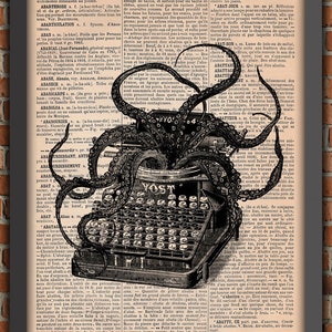 Victorian Typewriter Cthulhu Lovecraft Tentacles Octopus Squid Art Print Home Decor Writing Gift Poster Original Dictionary Book Page Print