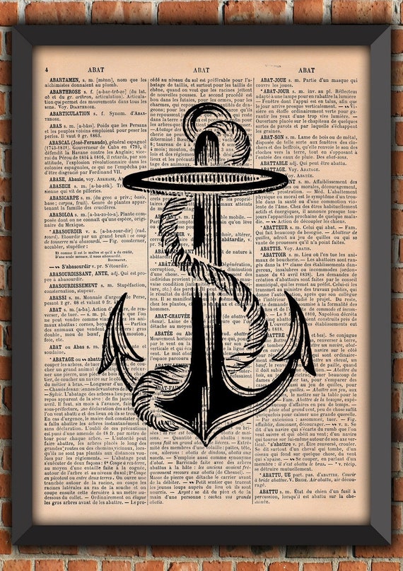 Anchor Sailor Verne Boat Ocean Sea Diving Vintage Art Print Home Decor Gift Poster Original Dictionary Page French book coastal nautical art