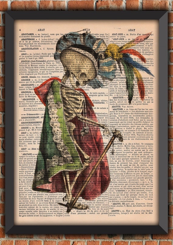 Memento Mori Skeleton, Gothic poster, Gift from France, skeleton print, Vintage Art Print, Home Decor, Original French Dictionary Print