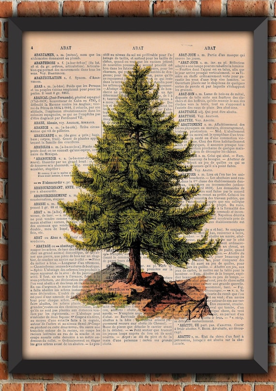 Christmas Tree Holly Plant Santa Claus Wreath X-Mas Reindeer Retro Vintage Art Print Home Decor Gift Poster Original Dictionary Page Print