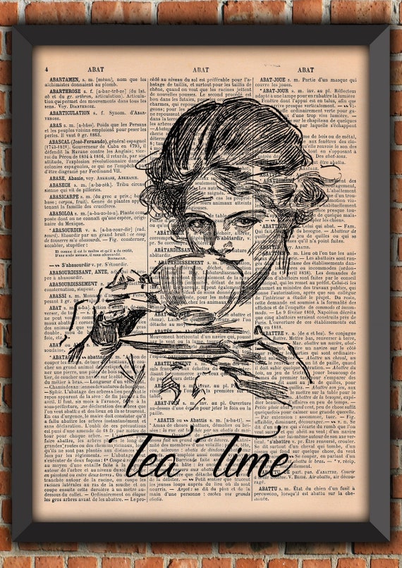 Tea Time Victorian Lady Five O' Clock Shabby Chic Decor Vintage Art Print Home Decor Gift Poster Original Dictionary Page Print