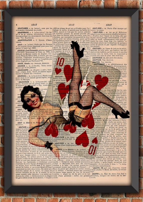 Playing Cards Pin Up Sexy 50s USA War Propaganda Army Vintage Art Print Home Decor Gift Poster Original Dictionary Page Print