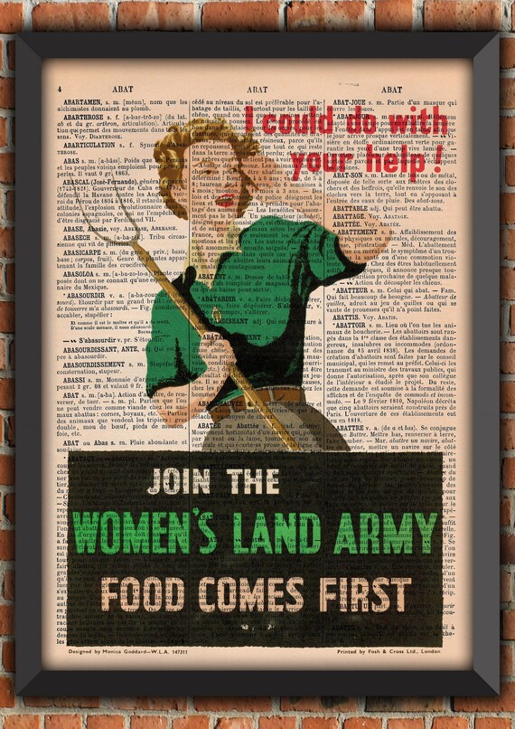 Farm Pin Up WW2 USA War Food Retro Woman UK Cute Propaganda Army Vintage Art Print Home Decor Gift Poster Original Dictionary Page Print