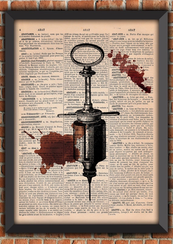 Syringe Blood Gothic Dark Halloween Punk Doctor Book Vintage Art Print Home Decor Gift Poster Original Dictionary Page Print [A023]
