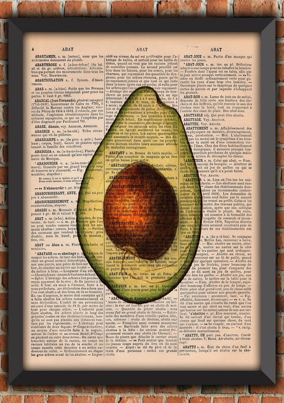 kitchen poster AVOCADO IS LIFE vegan Vintage gift botanical Art Print Home Decor Gift Poster Original Dictionary Page Print french book
