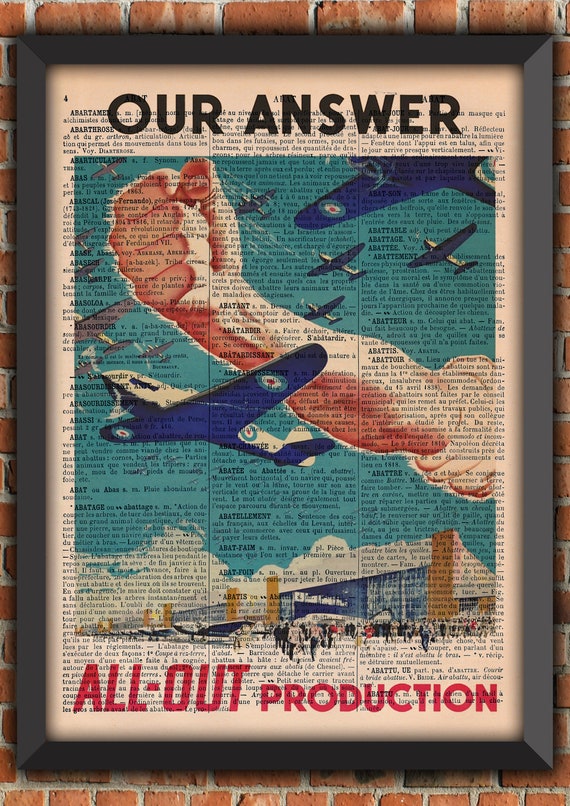 WW2 England War Spitfire Plane Propaganda Army RAF Aviator Flying Vintage Art Print Home Decor Gift Poster Original Dictionary Page Print