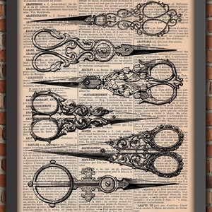 Couture Poster, Scissors Poster, Shabby Chic Etching, Vintage Poster, french Wall Decor, Gift ,Original Poster, Dictionary Page Print