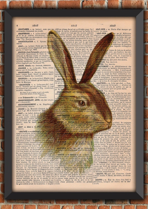 Rabbit Alice In Wonderland Easter Bunny Eggs Farm Animal Hare Vintage Art Print Home Decor Gift Poster Original Dictionary Page Print