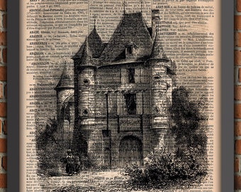 Haunted French country Castel Horror Dark Gothic Scary Ghost  Spooky Vintage Art Print Home Decor Gift Poster Original Dictionary Page Print