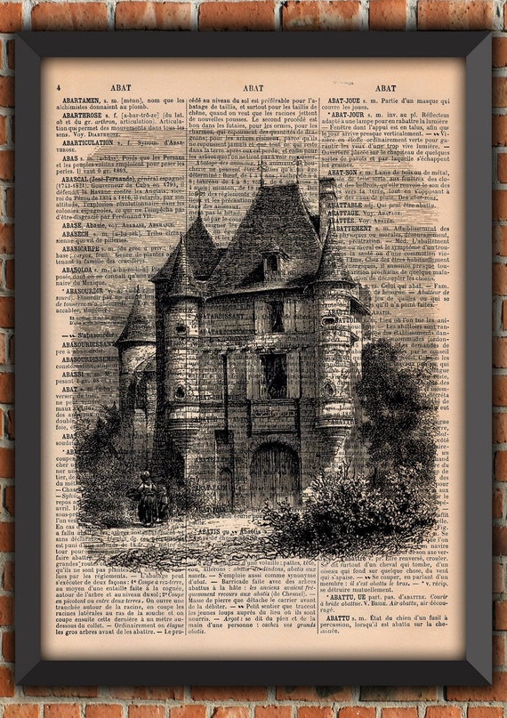 Haunted French country Castel Horror Dark Gothic Scary Ghost  Spooky Vintage Art Print Home Decor Gift Poster Original Dictionary Page Print