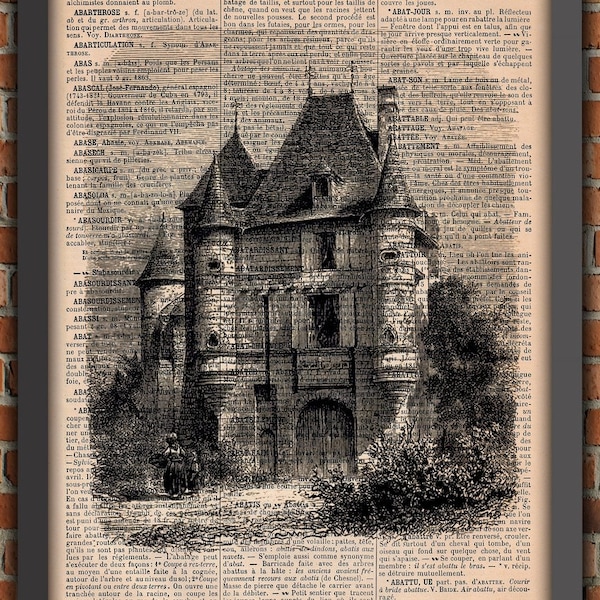 Haunted French country Castel Horror Dark Gothic Scary Ghost  Spooky Vintage Art Print Home Decor Gift Poster Original Dictionary Page Print