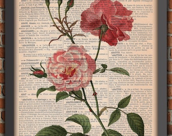 Fleur Fête Des Mères Shabby Chic Jardin Rose Bouquet Vintage Art Print Décoration Murale Cadeau Poster Original Dictionnaire Page Impression