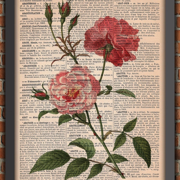 Fleur Fête Des Mères Shabby Chic Jardin Rose Bouquet Vintage Art Print Décoration Murale Cadeau Poster Original Dictionnaire Page Impression