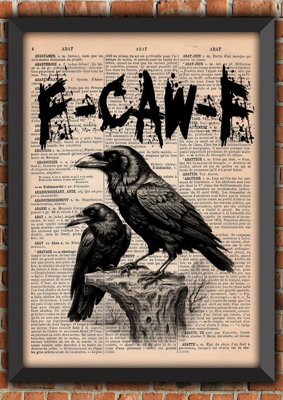 Crow art print F Caw F Humourus Gothic print, gift for book lover, Art Print, Gift from France