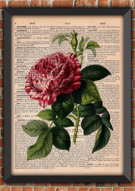 Flower Bouquet Peony Garden Rose Shabby Chic Mother's Day Plants Vintage Art Print Home Decor Gift Poster Original Dictionary Page Print