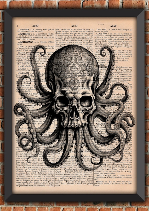 Cthulhu Poster, Octopus Poster, Victorian Manor, Lovecraft, Vintage Art Print, Wall Decoration, Gift, Original Poster, Dictionary