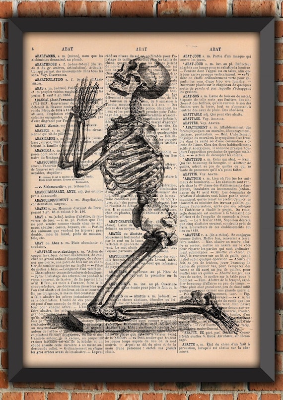 Skeleton prayer poster, Goth poster, praying skeleton, Original Gift, French dictionary Page Print, gift from France