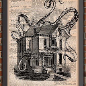 Cthulhu Poster, Octopus Poster, Victorian Manor, Lovecraft, Vintage Art Print, Wall Decoration, Gift, Original Poster, Dictionary