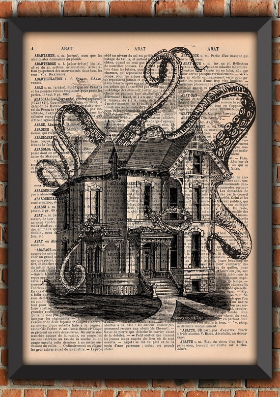 Cthulhu Poster, Octopus Poster, Victorian Manor, Lovecraft, Vintage Art Print, Wall Decoration, Gift, Original Poster, Dictionary