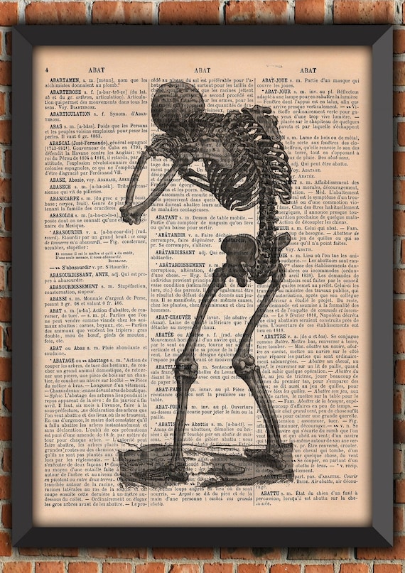 Humane Skeleton Dark Gothic  PRAYER   Doctor Spooky Goth Man Bones Vintage Art Print Home Decor Gift Poster Original Dictionary Page Print