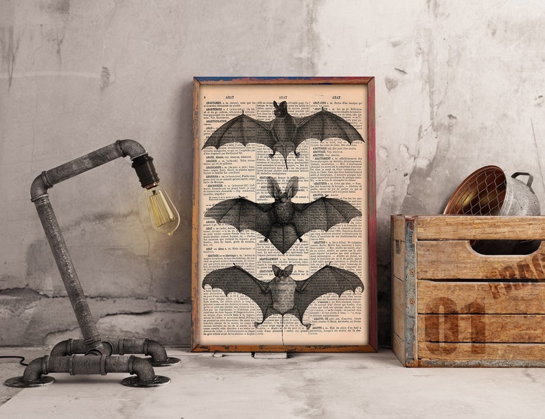 Bat Skeleton Dark Gothic Odd Scary Witch Punk Halloween Spooky Goth Vintage Art Print Home Decor Gift Poster Original Dictionary Page Print image 7