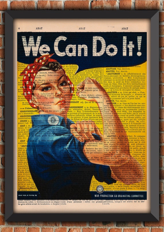 WW2 Feminist We Can Do It Pin Up Biceps USA War Propaganda Army Vintage Art Print Home Decor Gift Poster Original Dictionary Page Print