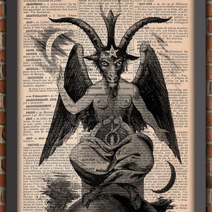 Satan Baphomet Spell Demons Witch satanisme occulte Magic Vintage Art Print Home Decor Gift Poster Original french Dictionary Page Print image 1