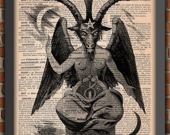 Baphomet Pentacle Occulte Démon Grimoire Œil Sorcellerie Magie Noire  Lévi Vintage Art Print Poster Original Dictionnaire Page Impression
