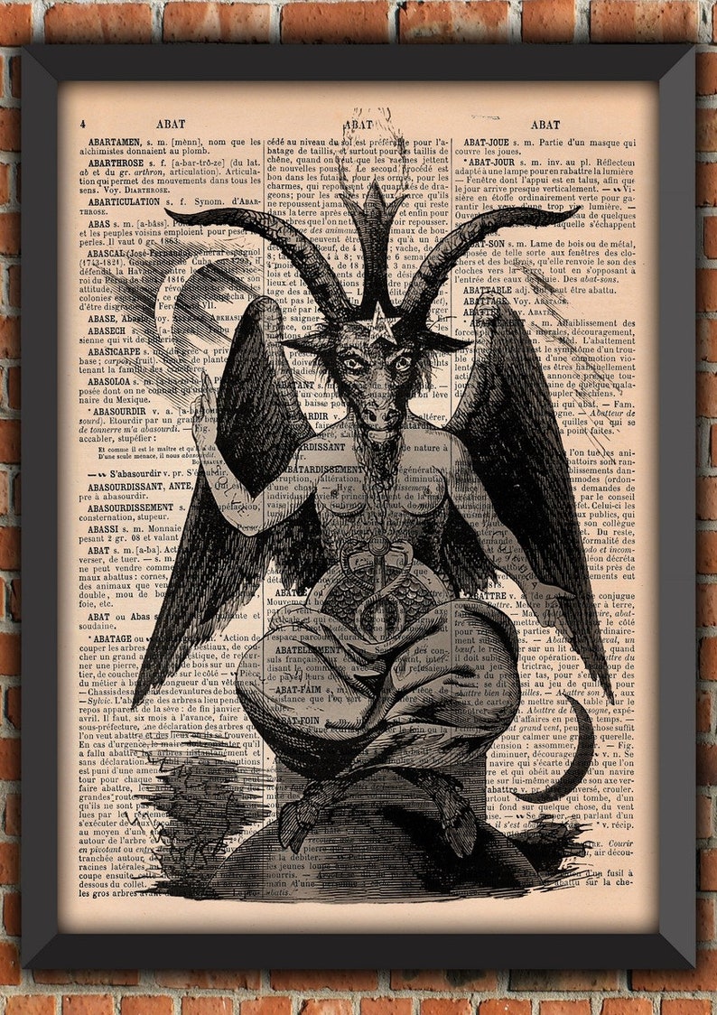 Satan Baphomet Spell Demons Witch satanisme occulte Magic Vintage Art Print Home Decor Gift Poster Original french Dictionary Page Print image 1