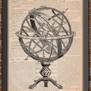 Globe Travel Explorer Adventure Journey Steampunk Victorian Vintage Art Print Home Decor Gift Poster Original Dictionary Page Print