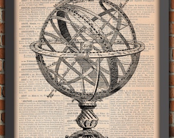 Globe Explorer Travel Victorian World Grabado Victoriano Arte Impresión Pared Decoración Regalo Cartel Original Diccionario Página Impresión