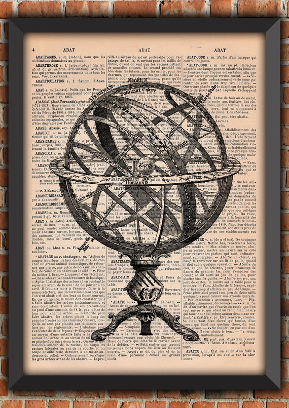 Globe Travel Explorer Adventure Journey Steampunk Victorian Vintage Art Print Home Decor Gift Poster Original Dictionary Page Print