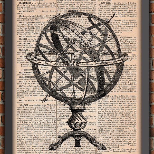 Globe Explorateur Voyage Victorien Monde Gravure Victorien Art Print Décoration Murale Cadeau Poster Original Dictionnaire Page Impression