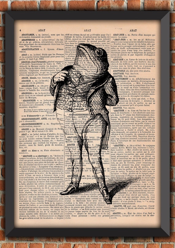 Victorian Frog Victorian Costume Cute Animal Toad Musical Vintage Art Print Home Decor Gift Poster Original Dictionary Page Print