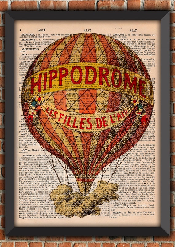 Hot air balloon poster, Steampunk, Aviator, Balloon, Victorian, Art Print, Wall Decoration, Original gift, cheap gift, gift from France