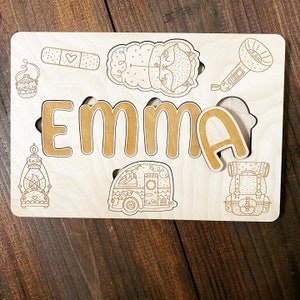 Cute Little Camping themed Name Puzzle, Wood puzzle, Name Puzzle. Kids Puzzle, Personalized Puzzle, puzzle, kids gifts, learning games,