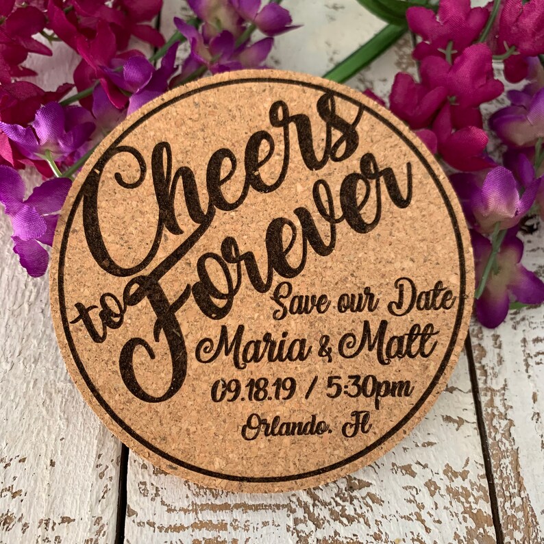 Cheers to Forever Cork Save the Date coasters set of 30 Etsy